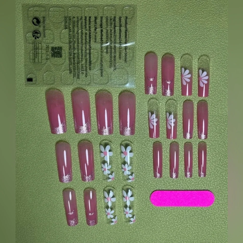 Passion of Essence Nail Bar 24pcs Long Coffin Floral Print Fake Nail - Picture 5 of 9